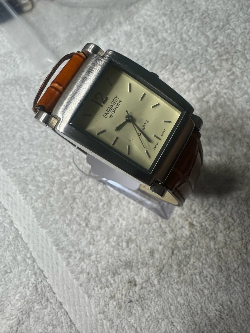 Embassy by Gruen Men's Tan Leather Strap Stainless Quartz Watch
